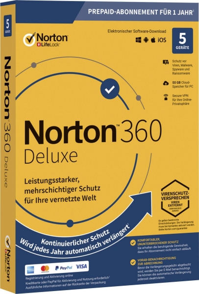 Norton 360 Deluxe, 50 GB Cloud-Backup, 5 Geräte